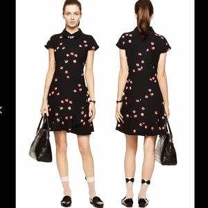 Kate Spade Falling Florals Ruffle Collar Dress Black Pink Sz 6